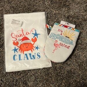 Santa Claws Towel and Mitt Set - Red and Blue